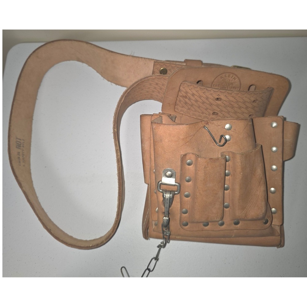 Klein Tools 5165 Leather 10 Pocket Electrician Tool Pouch with Belt Tan USA
